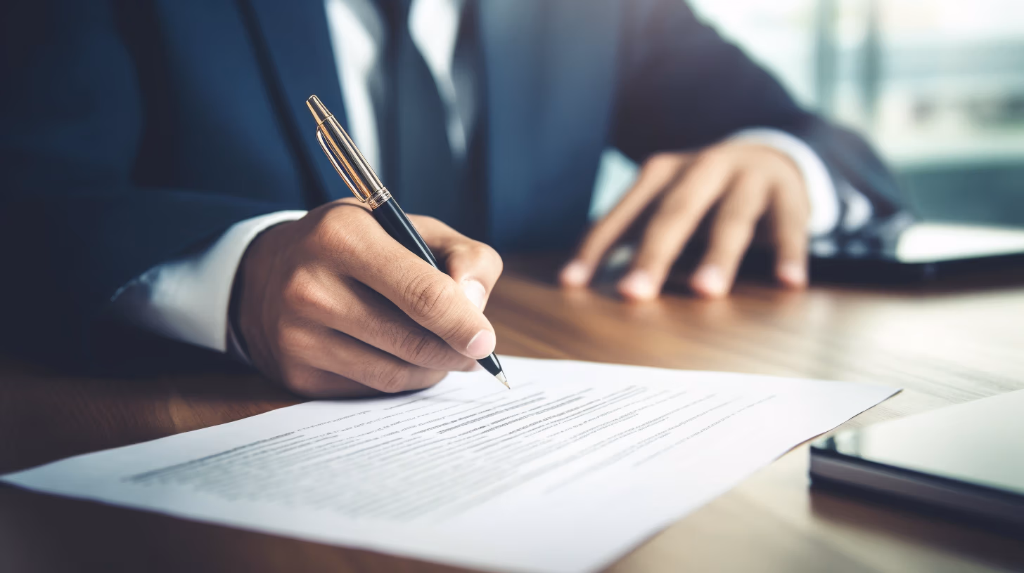 Close up of an EMI Share Options Scheme contract being signed by a UK employer.
